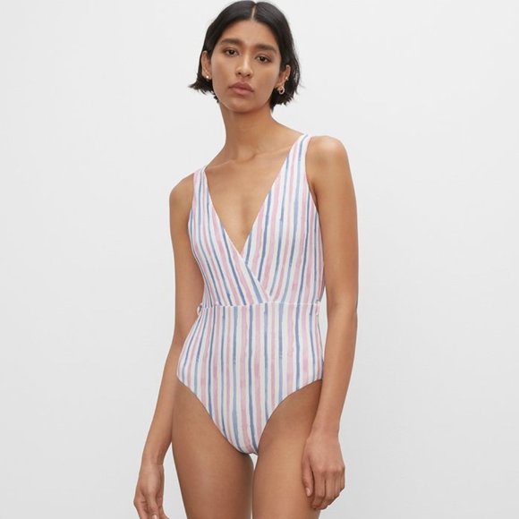 NWT Onia Michelle Striped Belted One-Piece Swimsuit - Picture 4 of 11